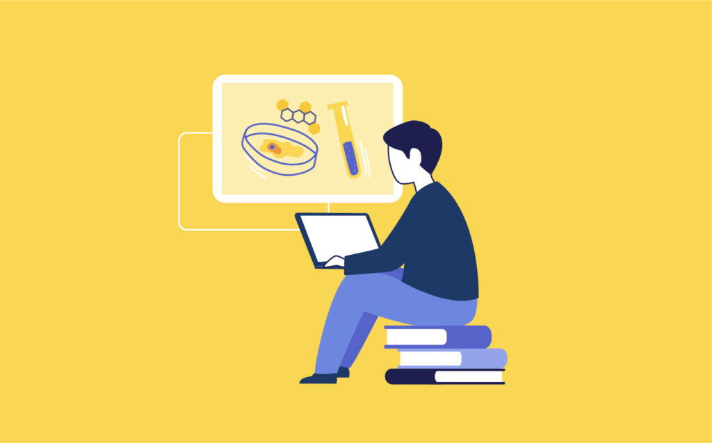 A student studying a medical animation on a laptop, illustrating its use in education and research